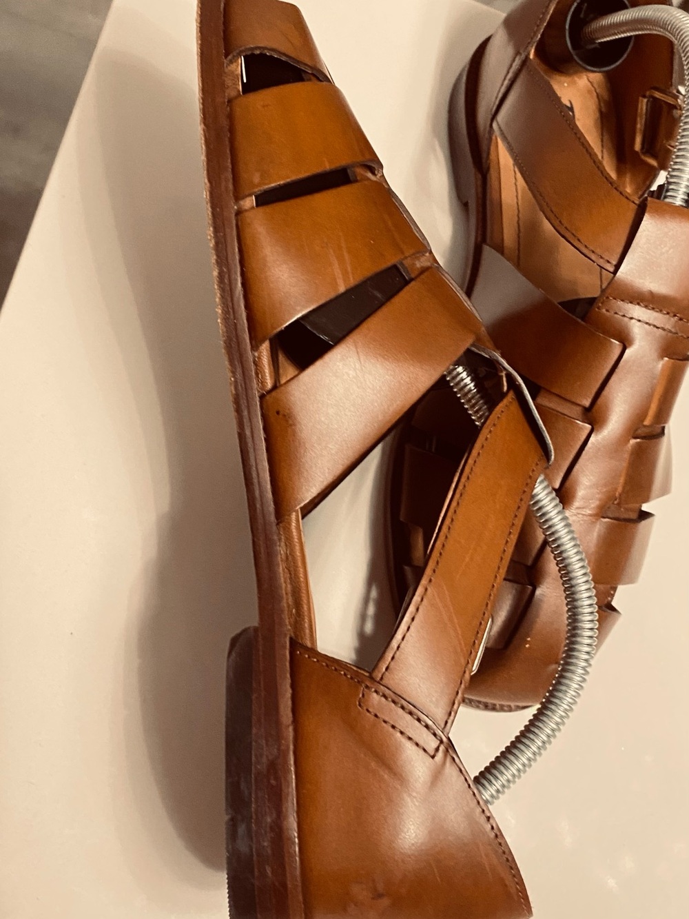 Men Tan Leather Fisherman Sandals
